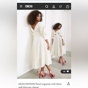 ASOS EDITION floral organza midi dress with blouson sleeve